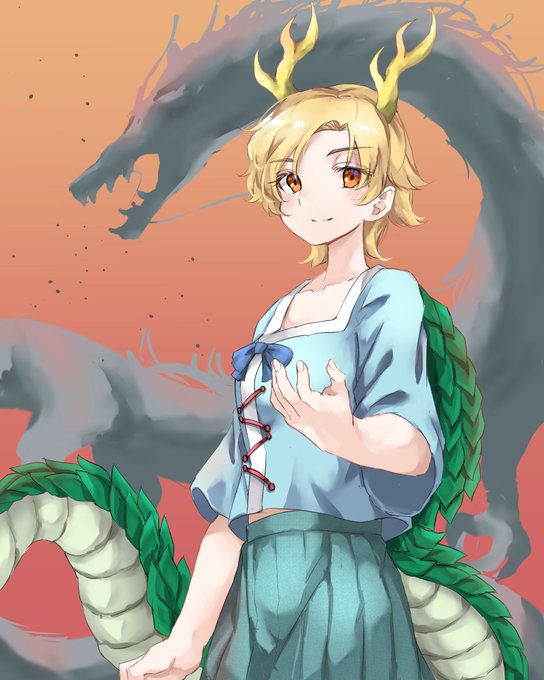 「blonde hair dragon girl」 illustration images(Latest)