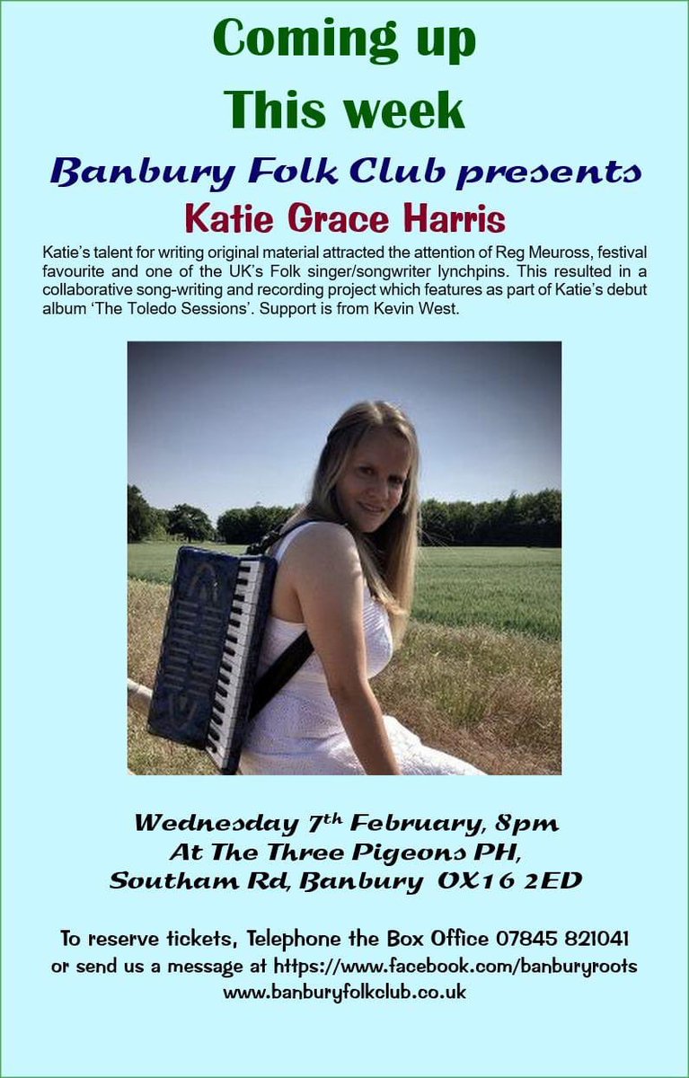 FolkyOwls's tweet photo. This Wednesday @katiegraceharri will be performing at Banbury Folk Club in #Oxfordshire !
For more info head to:
https://t.co/JCv1MV0WcC
#banbury #folkclub #folkmusic #livemusic #singersongwriter #oxfordshiregig #gig #concert #folk #threepigeons #whatsonbanbury #gigguidebanbury https://t.co/8MRdo3UOHa