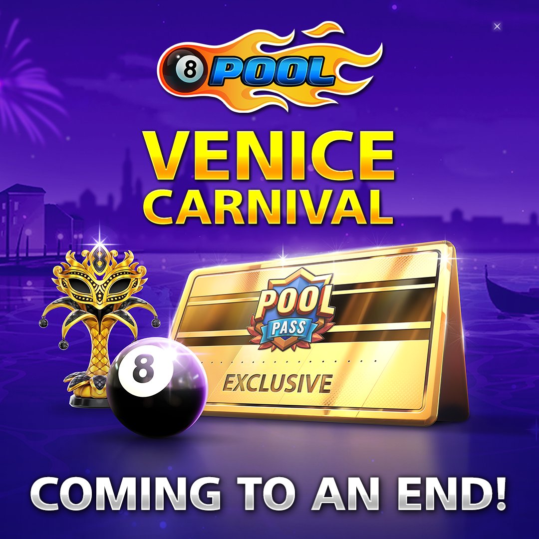 8ballpool's tweet photo. #VeniceCarnival Season ends Wed Feb 7, but there’s still time to claim every exclusive reward! 🎭

Hit the tables &amp; finish your #PoolPass TODAY! 🎁

Play Now » https://t.co/PmOcNOU9l0

#8BallPool https://t.co/LsCwP2YF6J