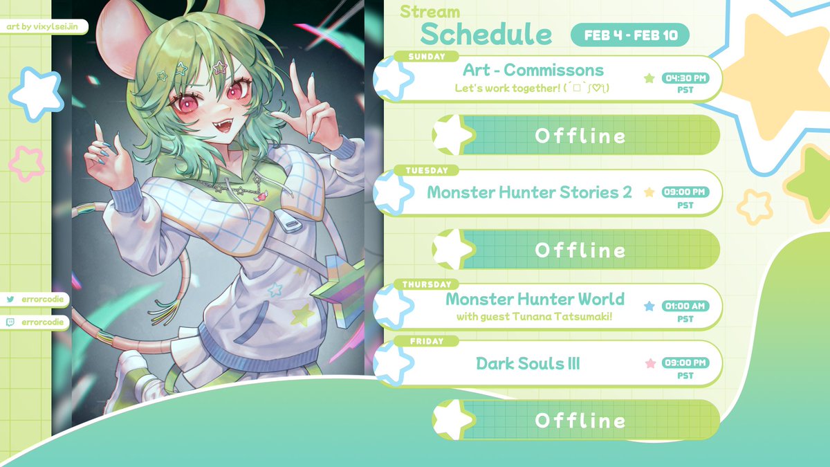 roriiexe's tweet photo. ˚₊‧꒰ა ☆ ໒꒱ ‧₊˚ Schedule Feb 5 - 11 ˚₊‧꒰ა ☆ ໒꒱ ‧₊˚      

Featuring editions in AEDT &amp; PST! 

See you there critter~ ꒰(͏ˊ•ꈊ•ˋ)꒱
#CodieLIVE #Vtubers https://t.co/QDRk7uHry9