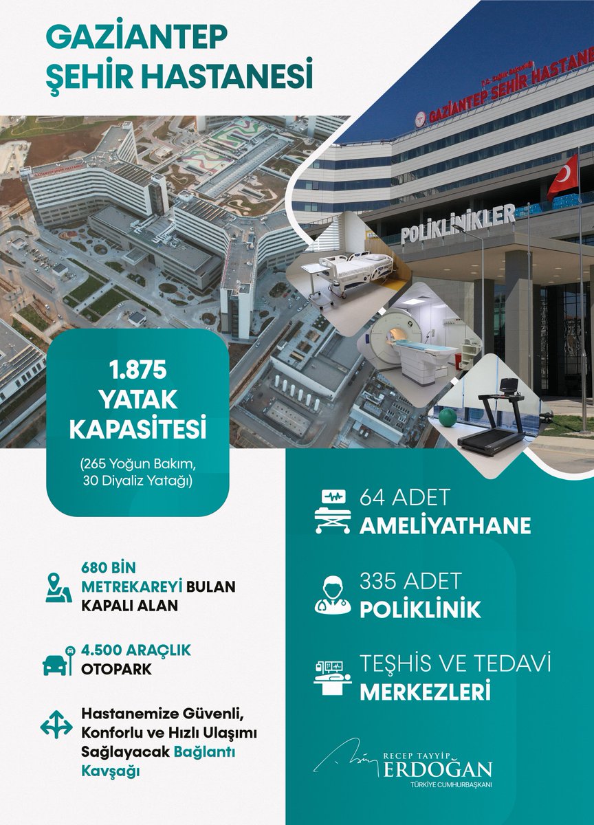 RTErdogan's tweet photo. Bugün resmî açılışını yaptığımız, ileri tıp teknolojilerine ve gelişmiş imkânlara sahip Gaziantep Şehir Hastanemiz ile bağlantı kavşağının şehrimize, bölgemize, ülkemize hayırlı olmasını diliyorum. https://t.co/GjR1PRNKxA