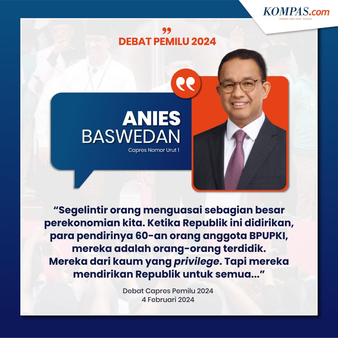 Calon presiden nomor urut 1 <a href="/aniesbaswedan/">Anies Rasyid Baswedan</a> berkata adanya ketimpangan yang hari ini menjadi fenomena membahayakan bagi republik. Menurutnya, segelintir orang menguasai sebagian besar bahkan menguasai perekonomian Indonesia. 

Ia menuturkan saat republik ini didirikan para anggota