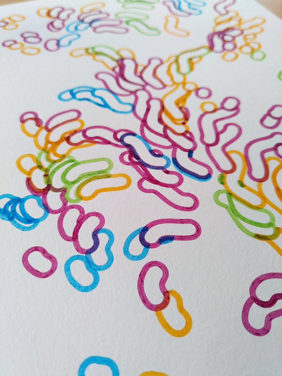 Slightly denser and broader lines of four color noise wave squiggles #nodebox #plottertwitter #plotterlove #plotterart #penplotter #plotter #generative #genart #machinedrawing #axidraw #rotring