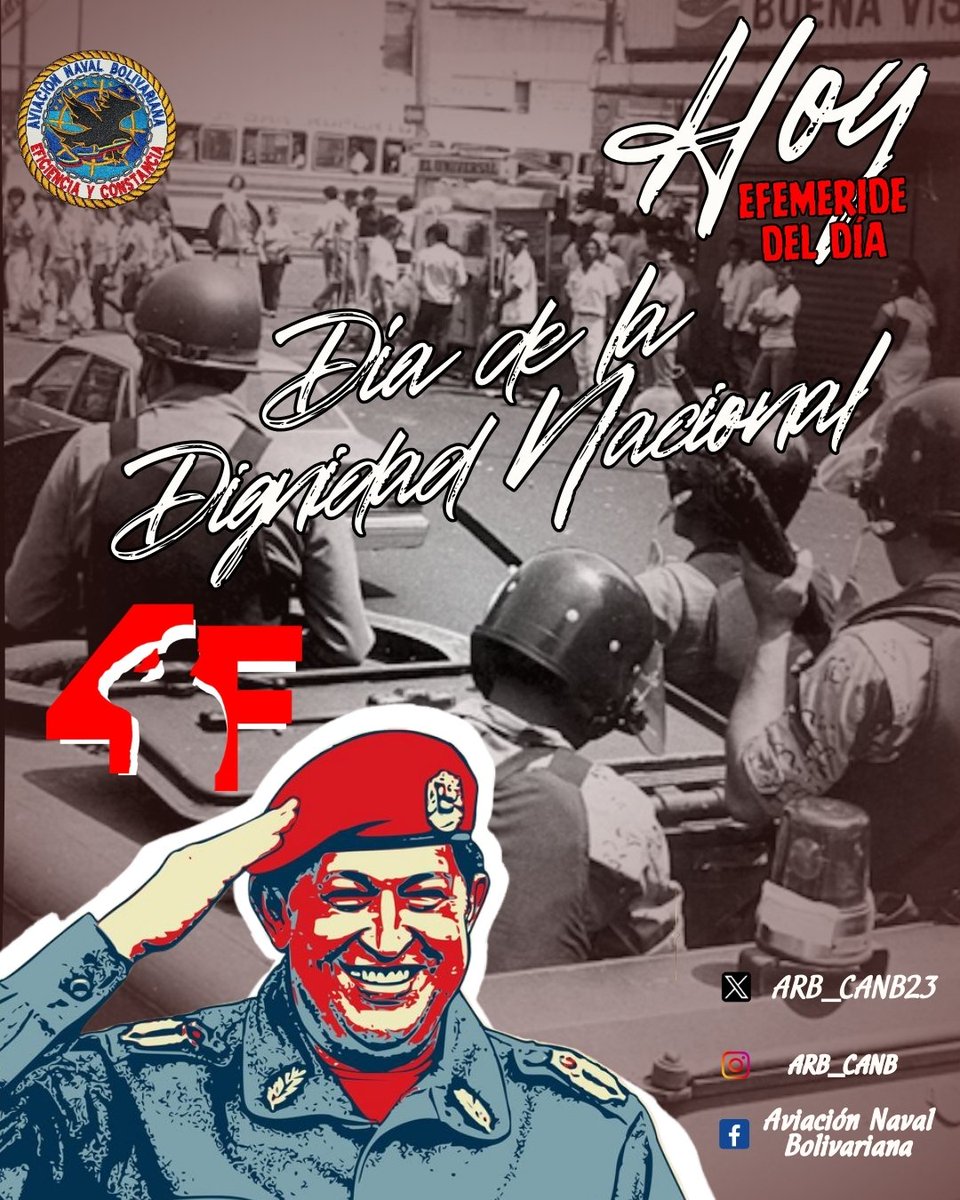 ARB_CANB23's tweet photo. 📌Hoy #4FEB la @ARB_CANB23 Conmemora el 32° Aniversario del día de la Dignidad Nacional, gesta histórica que consolidó a la Revolución Bolivariana, de la mano del Comandante Supremo y Eterno Hugo Chávez https://t.co/XS6PRLcGuZ