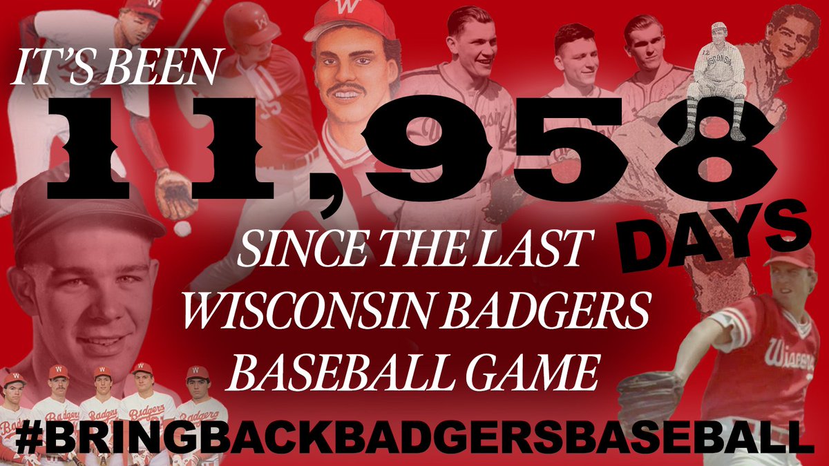 It's been 11,958 days since the last <a href="/UWBadgers/">Wisconsin Badgers</a> baseball game.

<a href="/uwchancellor/">Chancellor Jennifer Mnookin</a>, Chris McIntosh and @JDatWisconsin, it's time to bring back Wisconsin baseball!

🔴 Fuel the Comeback! ⚪️
🦡👐 1 Retweet = 1 Rally Cap 👐🦡

#bringbackbadgersbaseball #onwisconsin #gobadgers
