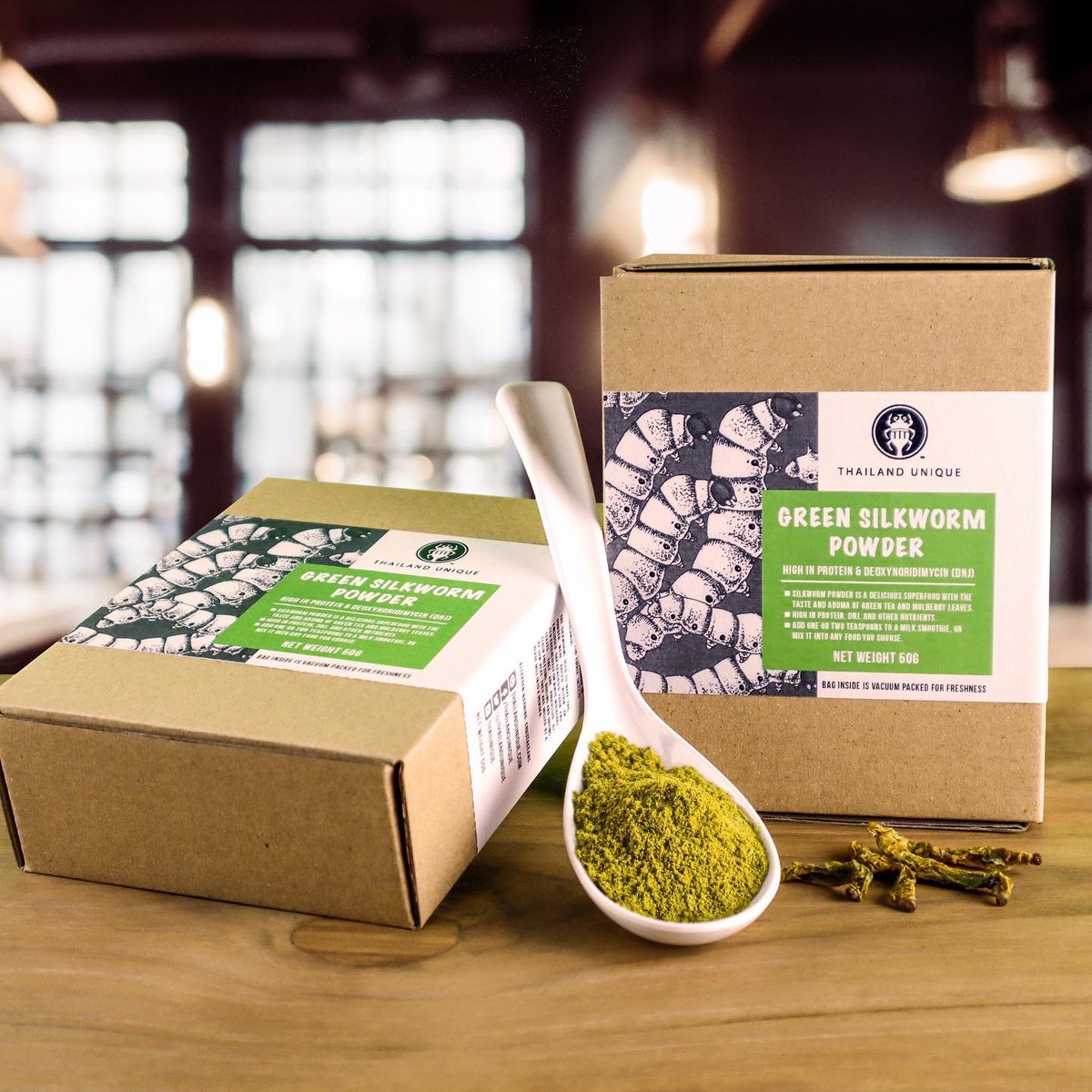 thailandunique's tweet photo. This is probably one of the tastiest insect powders I have tried. Green Silkworm Powder. https://t.co/xZ9C2R2pCA