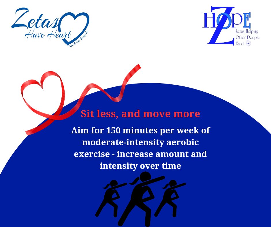 Elevate your health with 150 minutes of movement weekly. It reduces stress, improves mood, and enhances energy. Sitting less and moving more unlocks a world of well-being 💙 #Cardio #AmericanHeartAssociation #GoodHealthWINs #ZetasHaveHeart
#ZHope #zphib1920 #newjerseyzetas