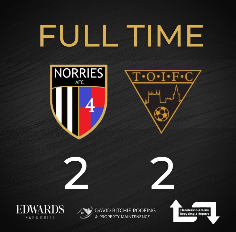 NorriesAFC's tweet photo. Full Time 

Competitive game today evenly fought contest on a pitch that didn’t really allow either team to play much football. 

Goals ⚽️ and Assists 🎯

Ewan Divertie ⚽️
Jamie Divertie ⚽️
Cammy Scott 🎯
Morgan Bennell 🎯 https://t.co/Gn7Xd96QPk