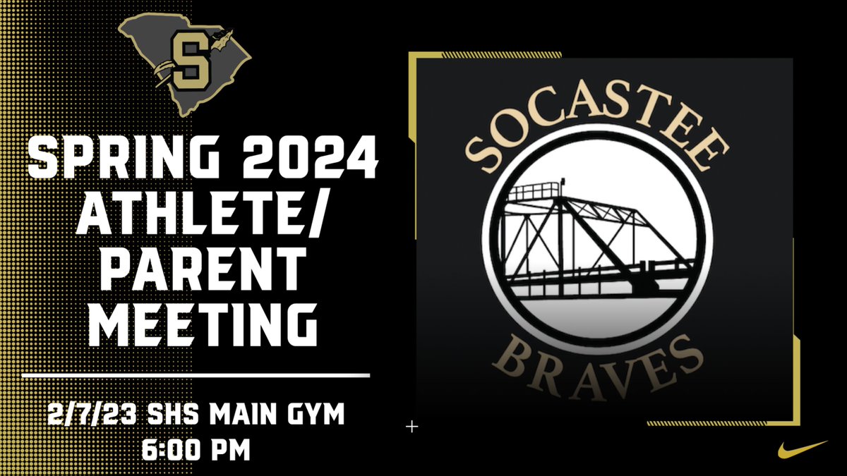 SocasteeHS's tweet photo. This Week in Socastee Athletics: 2/5-2/11 ๐๐คผ๐ฃ๐๐ฅ#GoldBlood #DefendTheBridge #Positive #Team ๐ก๐๐๏ธ https://t.co/jVVJ5oY0pM
SPRING PARENT MEETING 2/7/24 6:00PM MAIN GYM
โพ๏ธ๐ฅโฝ๏ธ๐ฅ๐พ๐โณ๏ธ https://t.co/UldgELL0du