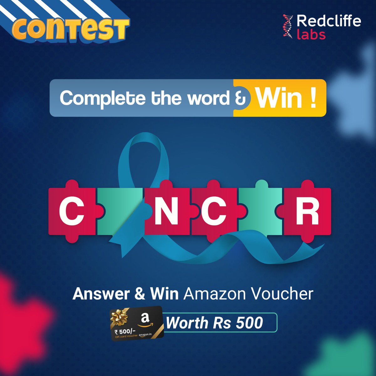 #ContestAlert! Fill in the missing letters and stand a chance to win an Amazon voucher worth Rs 500! Ready for the challenge? Steps: 1. Follow us on Insta, FB, YT & Twitter. 2. Tag 5 friends Entries valid till 7th February, 7 PM. #Redcliffelabs