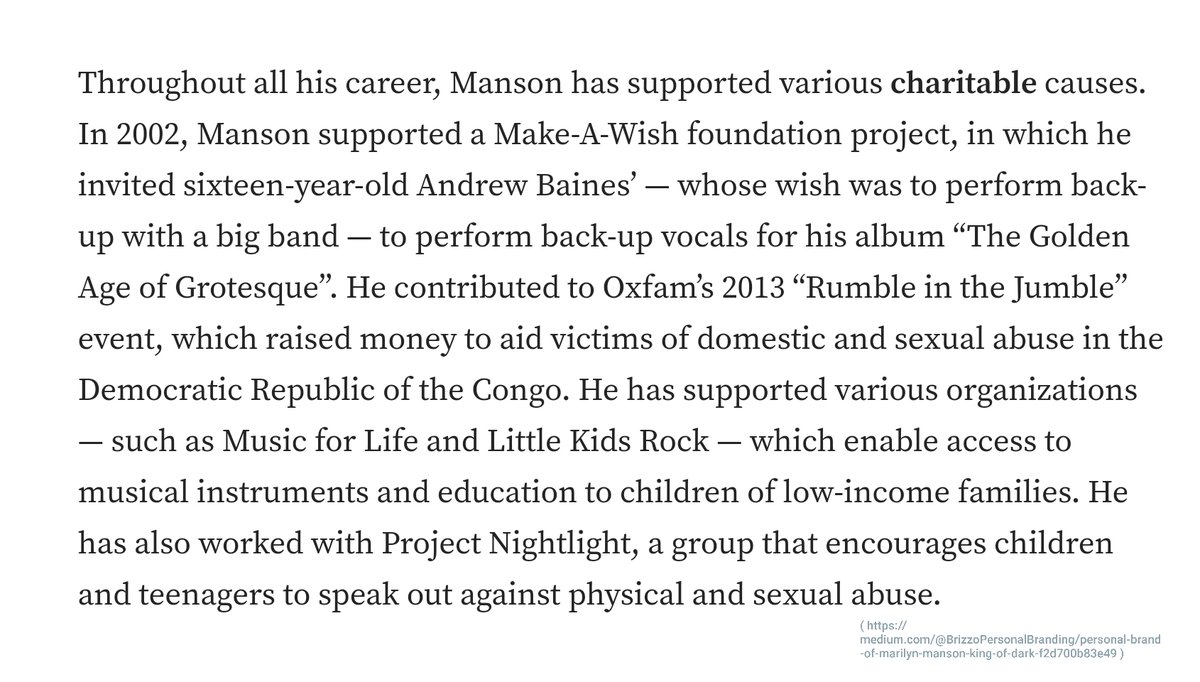 Marilyn Manson is such a sweetheart 💖

Charitable activities of Marilyn Manson.

Like #JohnnyDepp, he helped people.
#MarilynManson #istandwithMarilynManson #istandwithManson #EvanRachelWoodIsALiar #Evanrachelwood #metoo #mepoo #JohnnyDeppIsALegend