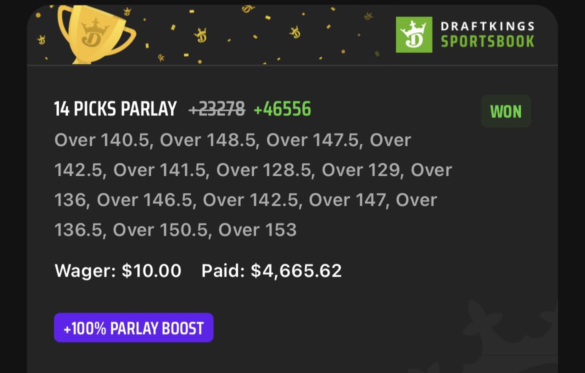 DISCORD POPPED OFF LAST NIGHT! 

A +46556 CASHH?! 🤯🤯💵💵

Absolutely bonkers hit and cash! 

Why are you not in our FREE DISCORD? And our VIP picks are only $20/month! If you DM today and today only we have a promo code for 1/2 off that first month. 

WELL worth it! 

DM us! 📲