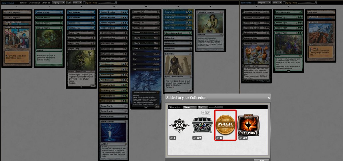 Joseba_Mtgo's tweet photo. Split the finals with @kasatsuba. Used @kcDiscipline Dredge guide since Grief changed a bit the way I used to sideboard. Take a look to their guide if you want to learn: https://t.co/GXubuunjhD https://t.co/qFAzx15YxZ