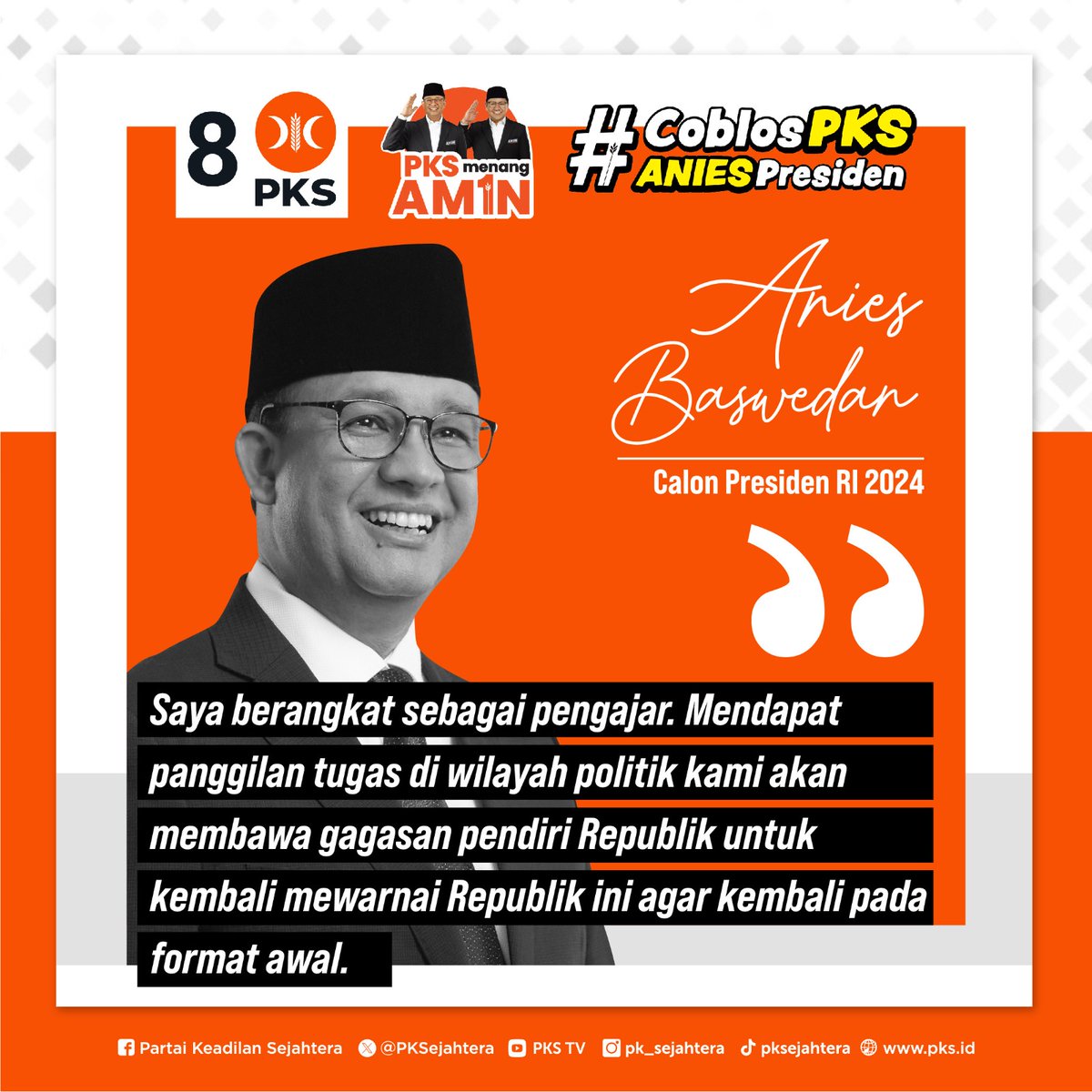 Dengan Anies sebagai presiden, kita akan melihat perubahan positif yang nyata di negara kita. Mari bergerak bersama! AniesPresiden PKSPartaiku #CoblosPKSAniesPresiden