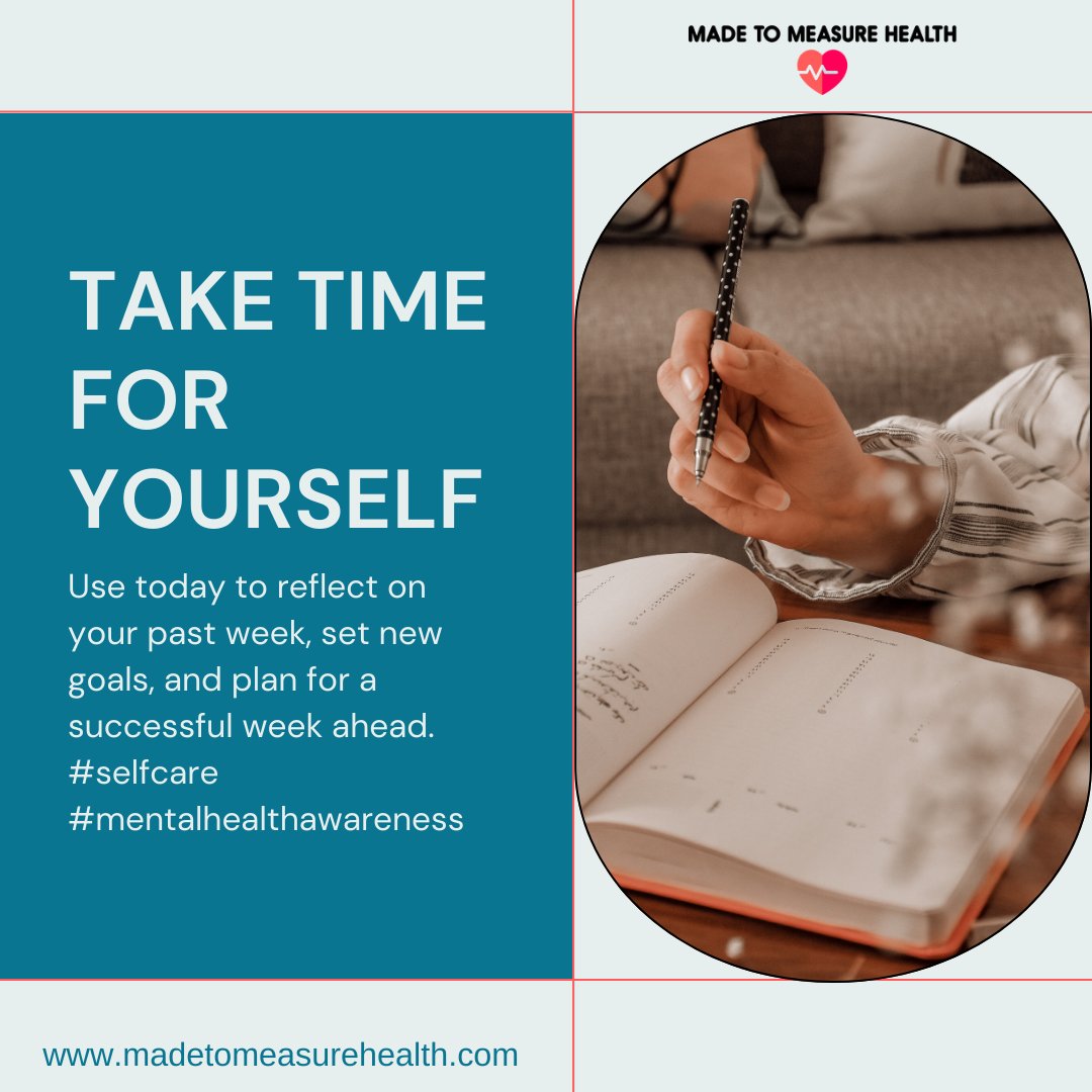 Reflect, reset, and recharge this #SelfReflectionSunday. 🌿✍️ Take stock of your wins and plan your upcoming week with intention. Share your goals with #MindfulWeekAhead!

#Mindfulness #WeeklyPlanning #MadeToMeasureHealth