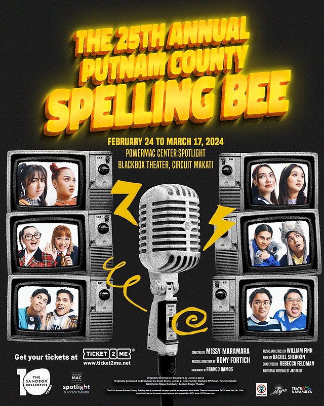 The 25th Annual Putnam County Spelling Bee will run from February 24 to March 17, 2024 at the Power Mac Center Spotlight Black Box Theater, Circuit Makati. See you at the theater in 2024! #SpellSandbox2024  #SandboxNowandTen