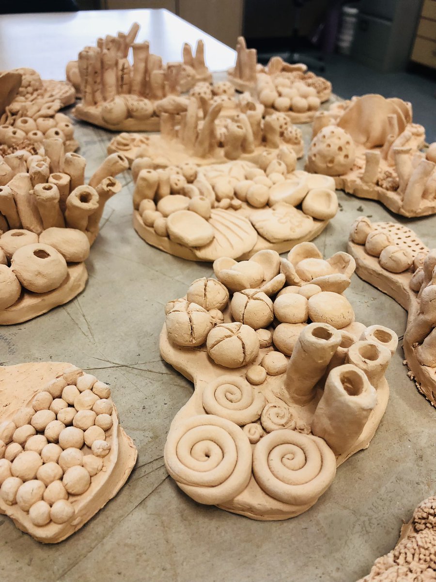 sinead_guthrie's tweet photo. Beautiful coral inspired clay sculptures by S2’s!! Looking at the inspirational work of @CourtneyCoral - learning about climate crisis and our impact on coral reefs! @LasswadeHSC #ClimateAction #Sustainability https://t.co/hTbuGWYr5E