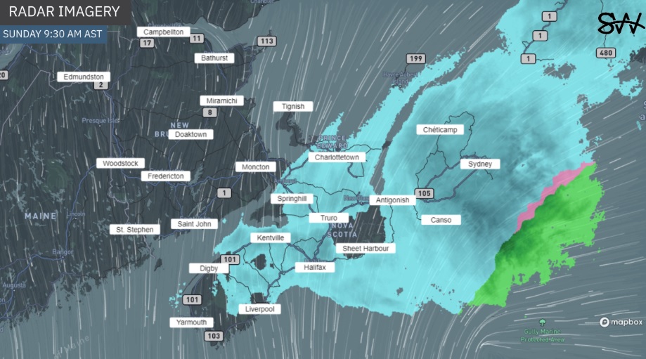 The storm shows no signs of slowing down with bands of moderate to heavy snowfall continuing to push into eastern Cape Breton. Light/moderate snow elsewhere. Winds are a major factors blowing this snow around. <a href="/chronicleherald/">The Chronicle Herald</a> <a href="/capebretonpost/">Cape Breton Post</a> <a href="/PEIGuardian/">The Guardian</a> #NSStorm #PEStorm