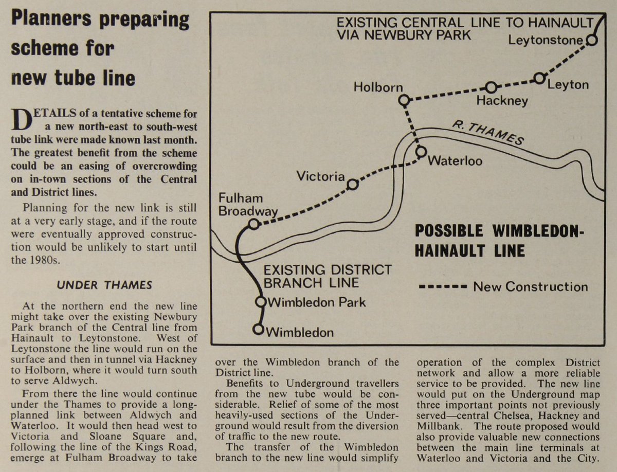 #London #Transport (LT) Magazine (Vol. 23 No. 11 - February 1970) clipping: A proposal for a new Underground Tube line from Wimbledon to Hainault via Waterloo and Hackney. The routing is similar to the proposed Crossrail 2.