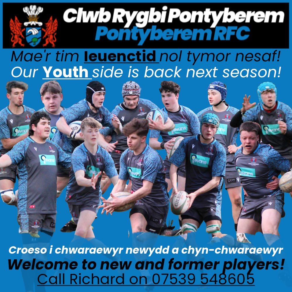 Fel y gwelsom yng Nghaerdydd ddoe- rhaid rhoi cyfle i ieuenctid! Rydym mor falch o gyhoeddi bod tîm Ieuenctid nôl i'r clwb y tymor nesaf. Mwy o gyhoeddiadau i ddilyn yn fuan, ond yn y cyfamser anogir chwaraewyr newydd a chyn chwaraewyr i gysylltu a ni #BoisYBont <a href="/PontyberemJnrs/">Pontyberem RFC Minis & Juniors</a>