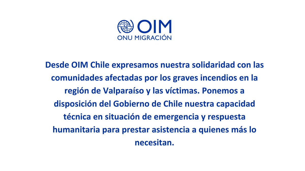 📍Queremos expresar nuestra profunda solidaridad con las comunidades afectadas por los graves incendios en la región de Valparaíso y nos ponemos a disposición del <a href="/GobiernodeChile/">Gobierno de Chile</a>.
