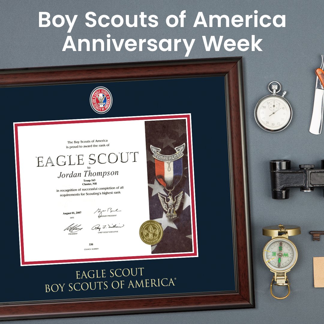 Happy @boyscouts anniversary week! Commemorate the #hardwork, community spirit, and stellar #achievements of #EagleScouts with an officially licensed #USAmade frame: diplomaframe.com/eagle-scoutfra…