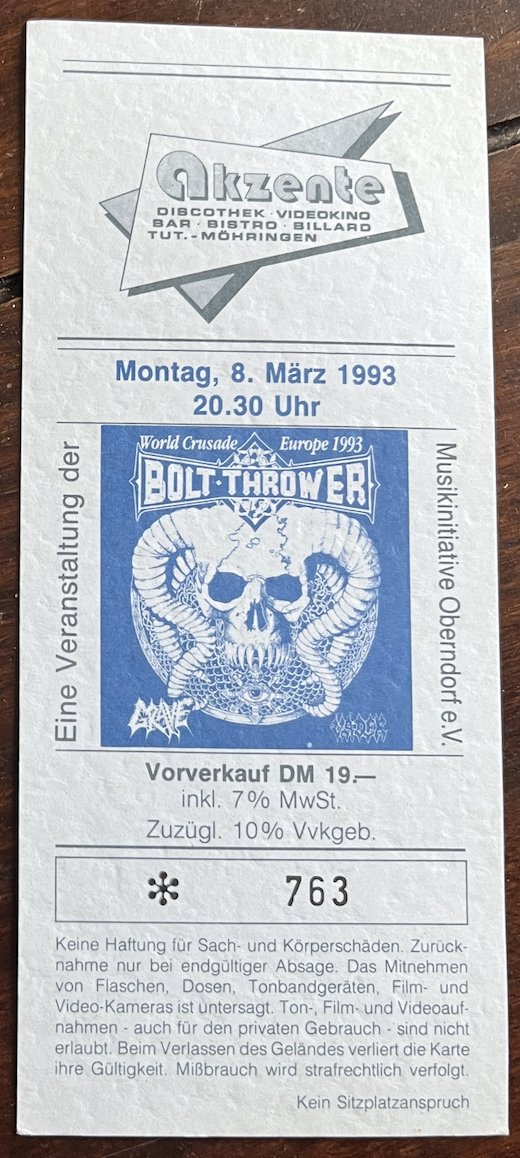 THIS DAY IN VADER: On February 4th 1993 Vader started Their very first European tour at 'Hedon' club in Zwolle (Netherland), sharing stage with Bolt Thrower and Grave. The tour ended in Tilburg (Netherland) on March 14th.