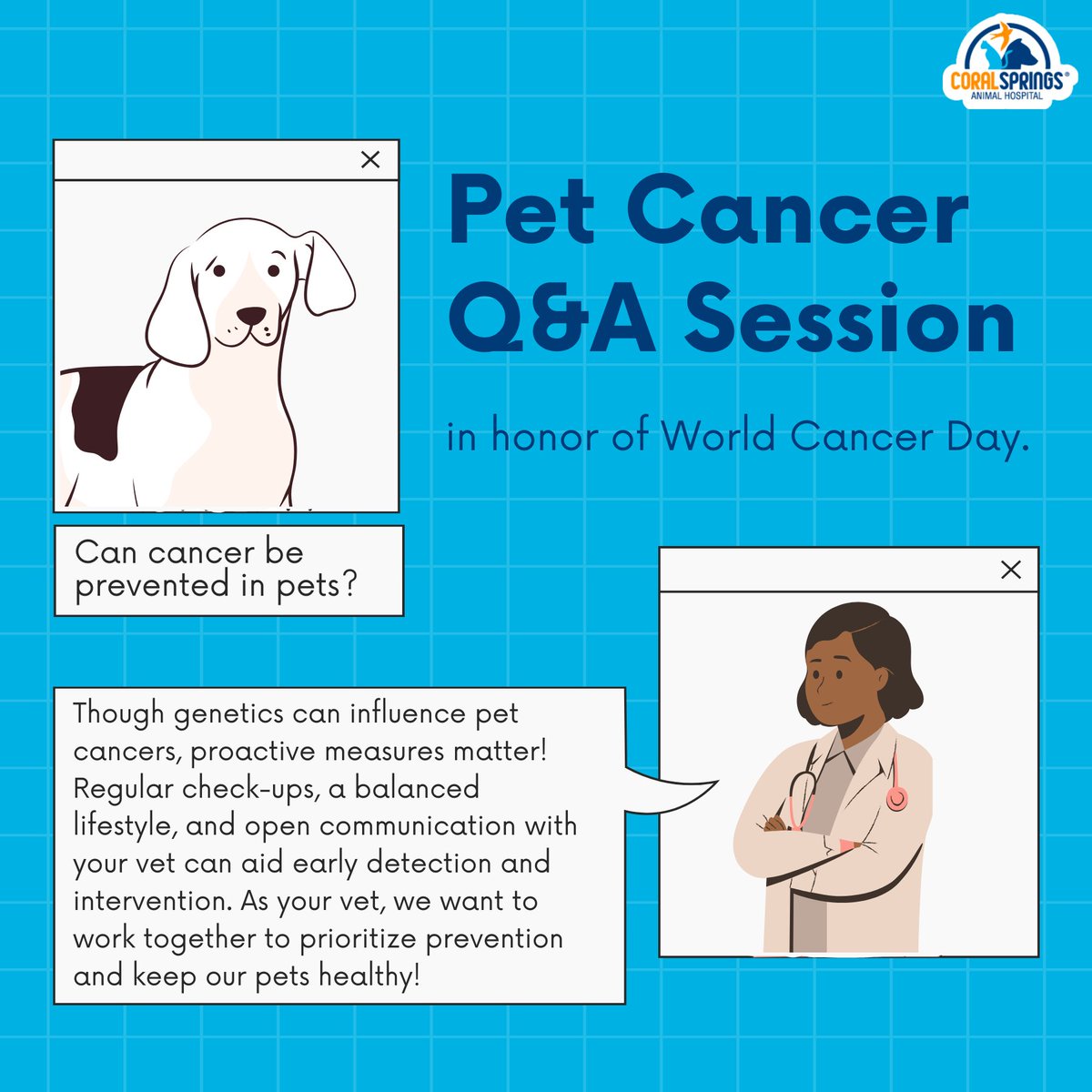 CSAnimalHosp's tweet image. Can cancer be prevented in our furry friends? While genetics play a role, proactive measures are key! Regular check-ups, a balanced lifestyle, and open communication with your vet aid early detection and intervention. #PetCancerPrevention