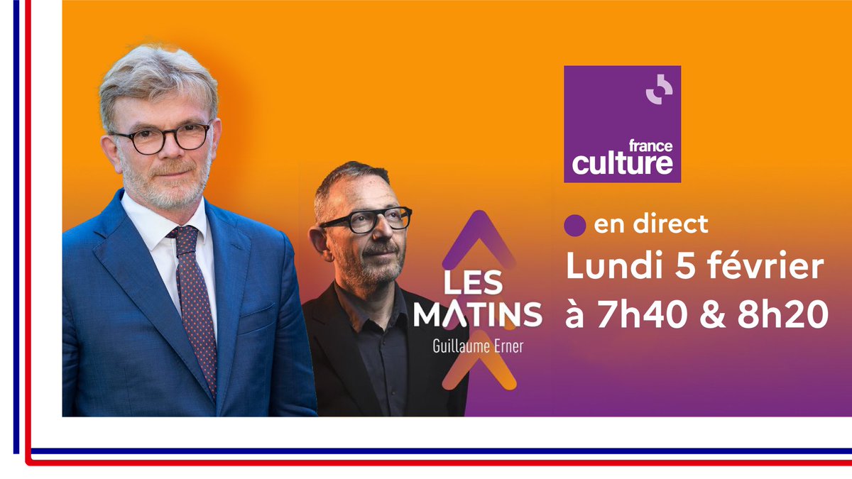 📻 Je suis l’invité de @Lesmatinsfcult avec @guillaumeerner demain à 7h40 & 8h20 sur @franceculture.

Pour suivre le direct → radiofrance.fr/franceculture