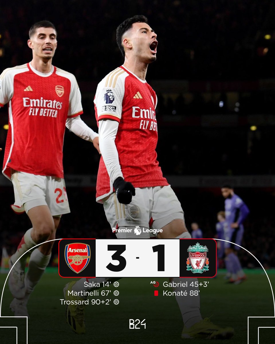 Arsenal derrota o Liverpool e fica a dois pontos da liderança da PL 🔥
