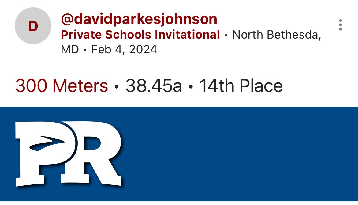 David Parkes Johnson (@david28659424) on Twitter photo Blessed too compete in the Georgetown Prep Private School Invitational, where I got fist for my heat and 14th overall. <a href="/CoachP_eterson/">Coach P 🍎🏈📚🎓CoachesHelpingCoaches</a> <a href="/CoachFeltPVO/">4Bubba👼🏾✝️</a> <a href="/Coach_CMartin_/">Cameron Martin</a> <a href="/_CoachHSmith/">CoachWard💰💎</a> #trackandfield #indoor #track Blessed too compete in the Georgetown Prep Private School Invitational, where I got fist for my heat and 14th overall. <a href="/CoachP_eterson/">Coach P 🍎🏈📚🎓CoachesHelpingCoaches</a> <a href="/CoachFeltPVO/">4Bubba👼🏾✝️</a> <a href="/Coach_CMartin_/">Cameron Martin</a> <a href="/_CoachHSmith/">CoachWard💰💎</a> #trackandfield #indoor #track
