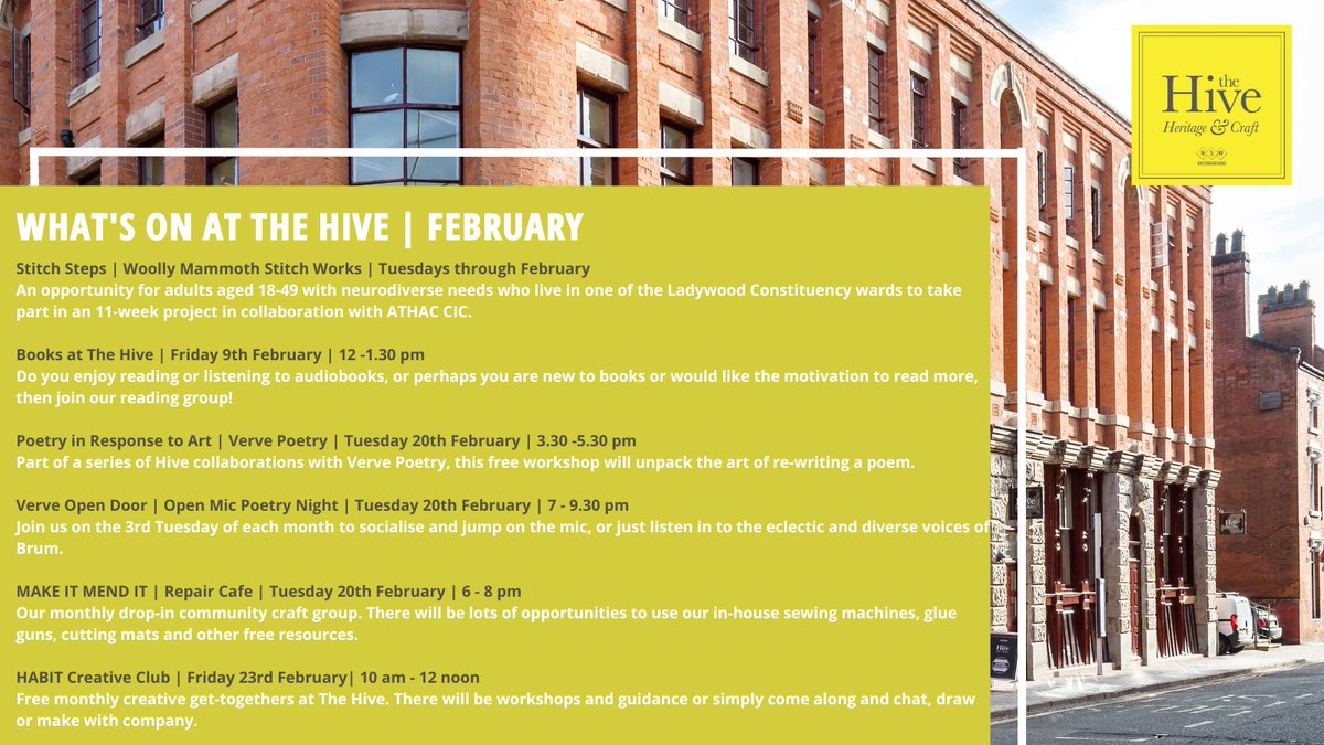 📢 What's on at The Hive this February. We are open Tuesday to Friday 7.30am - 3.30pm. For any more details please get in touch! #freeevents #freeworkshops
