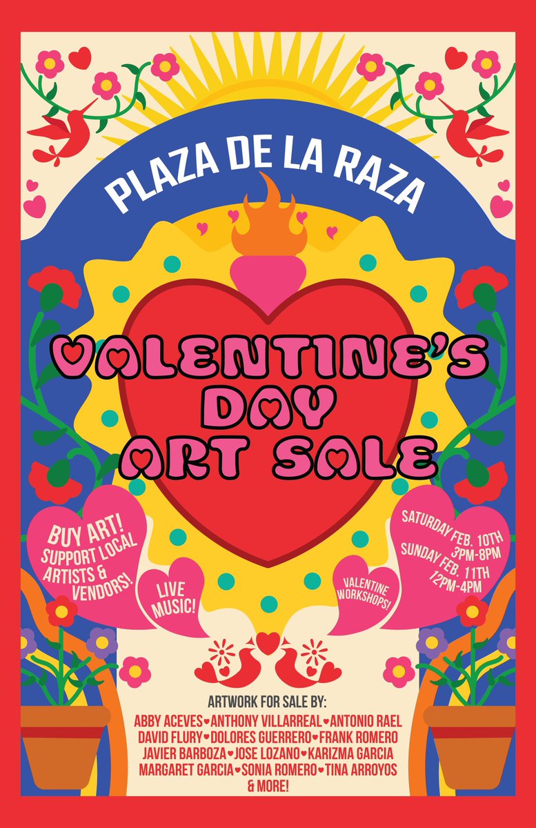 Plaza de la Raza (@plazadelaraza) on Twitter photo ☀️Join us for our annual Valentine’s Day Art Sale at the Boathouse Gallery! This is a FREE event open to the public!
💕Sat., Feb. 10th 3-8pm
💕Sun., Feb. 11th, 12-4pm
Poster by <a href="/edzaratedesigns/">edwardzarate_designs_</a>
#valentineday #artsale #art #plazadelaraza #losangeles #community #culture ☀️Join us for our annual Valentine’s Day Art Sale at the Boathouse Gallery! This is a FREE event open to the public!
💕Sat., Feb. 10th 3-8pm
💕Sun., Feb. 11th, 12-4pm
Poster by <a href="/edzaratedesigns/">edwardzarate_designs_</a>
#valentineday #artsale #art #plazadelaraza #losangeles #community #culture