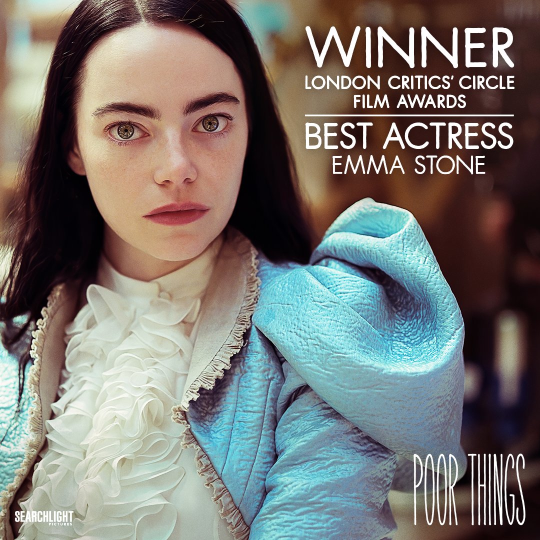 Emma Stone has won BEST ACTRESS for POOR THINGS at the London Critics' Circle Film Awards! #PoorThingsFilm #LondonCritics