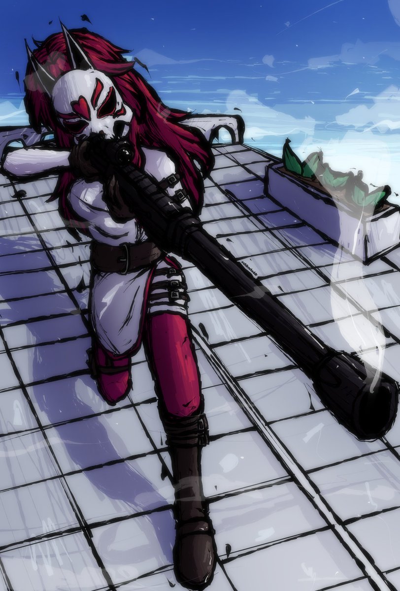 red with her sniper weird sniper i still can't really draw guns #neonwhite