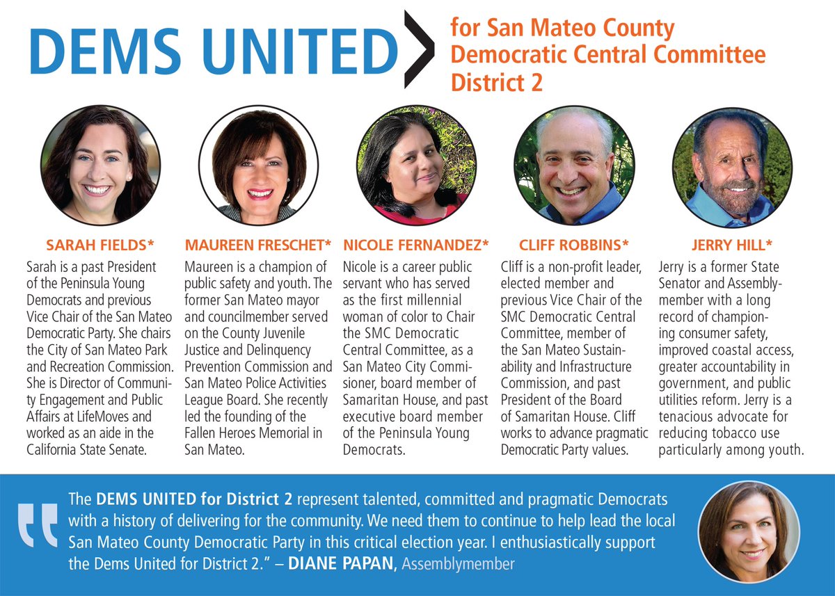 Clifford S Robbins (@cliffordsrobbi2) on Twitter photo Ballots are arriving now for the March 5 election. Don't forget to vote for great Democrats running for the San Mateo County Democratic Central Committee in District 2! | <a href="/PlanSEF/">Sarah Fields</a> <a href="/nicoleannette00/">Nicole (she/hers)</a> @MaureenFreschet <a href="/DianePapan/">Diane Papan</a> <a href="/lisadiaznash/">Lisa Diaz Nash</a> <a href="/EricRodriguez/">Eric Rodriguez</a> <a href="/MatesJulia/">Julia Mates</a> Ballots are arriving now for the March 5 election. Don't forget to vote for great Democrats running for the San Mateo County Democratic Central Committee in District 2! | <a href="/PlanSEF/">Sarah Fields</a> <a href="/nicoleannette00/">Nicole (she/hers)</a> @MaureenFreschet <a href="/DianePapan/">Diane Papan</a> <a href="/lisadiaznash/">Lisa Diaz Nash</a> <a href="/EricRodriguez/">Eric Rodriguez</a> <a href="/MatesJulia/">Julia Mates</a>