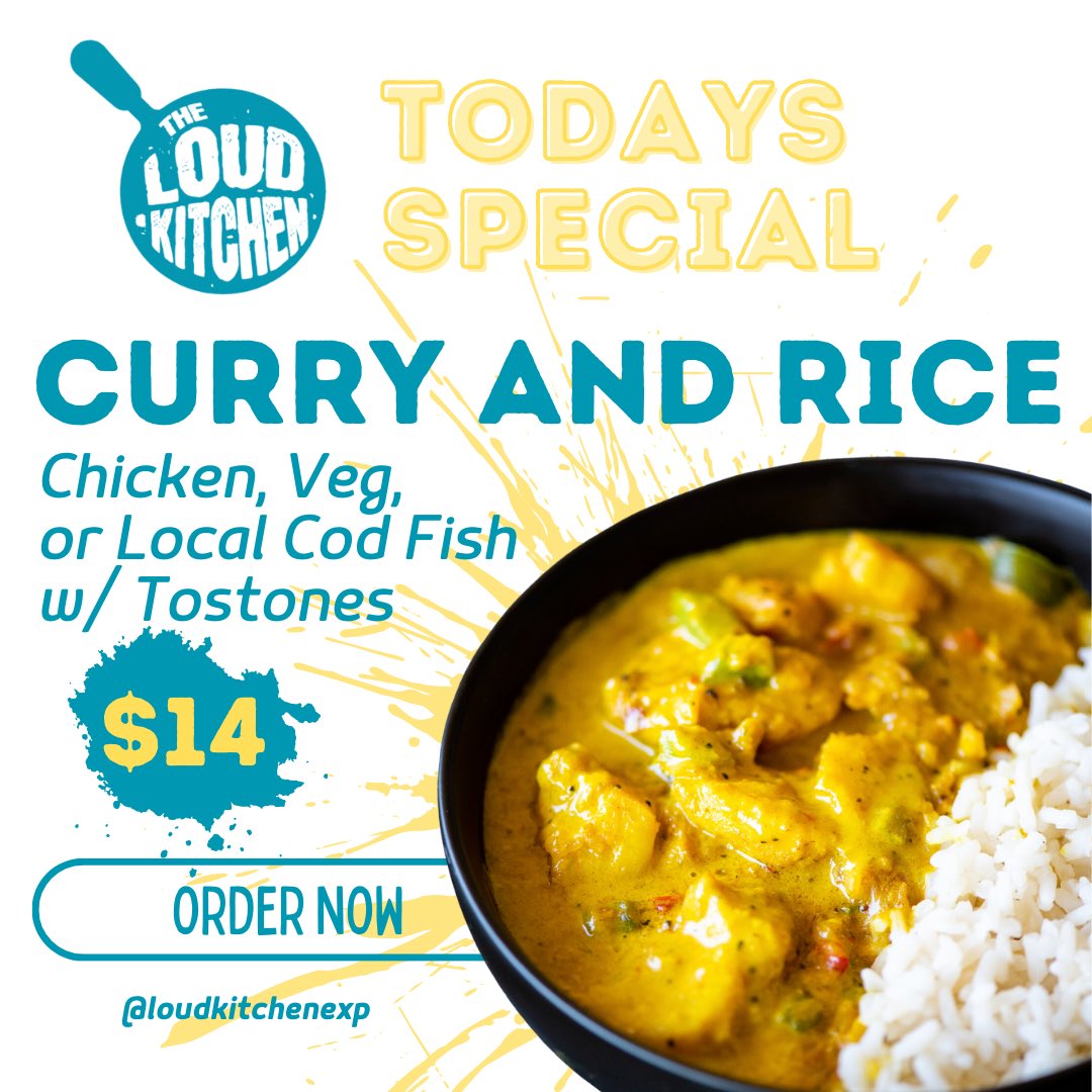 Indulge in our #LoudKitchen Special today 🍛✨ Enjoy a delectable Curry &amp; Rice for just $14! Choose from locally caught codfish, succulent chicken, or flavorful vegetables, served with crispy tostones on the side. Order online or savor it in person!
#OakBluffs #TakeOut #DineIn