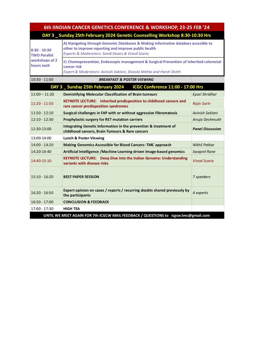 RajivSarin5's tweet photo. 6th Indian Cancer Genetics Conf &amp; Workshop @ACTREC_TMC @TataMemorial 23-25 Feb 2024 Genetic Counsellors/Oncologists/Medical Geneticists/ NGS people/Mol Pathology
Abstract deadline extended to 18/2/24
Limited workshop seats
Full Programme&amp;Registration link https://t.co/7TKBsZHXel https://t.co/sE0uJJH6Dy