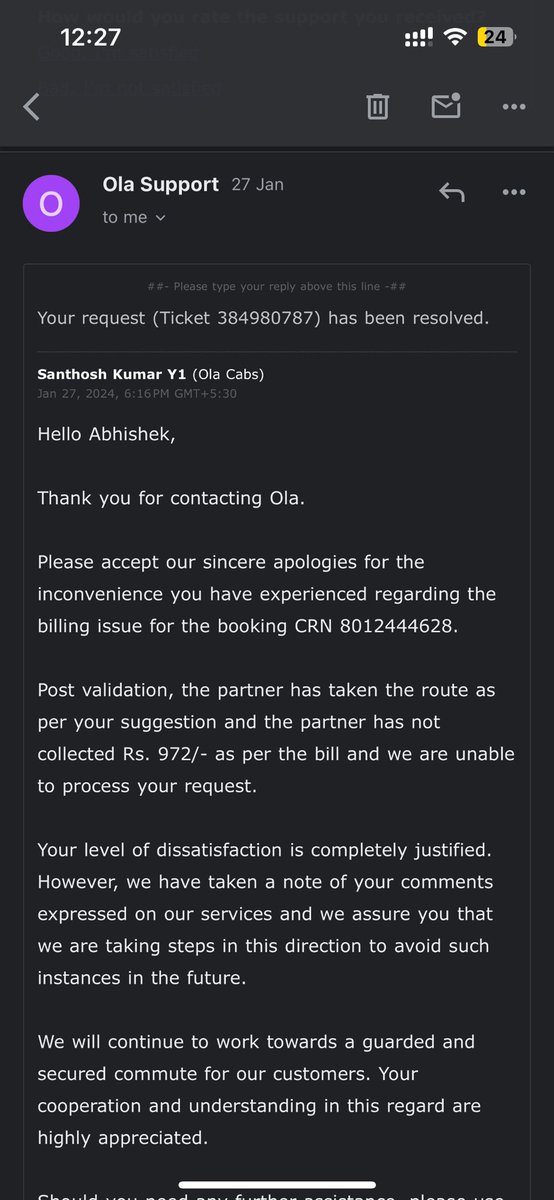 abmalwey's tweet photo. @ola_supports @Olacabs @ola_supports sending same response doesn’t help in my case. Can you check and let me know the difference of even a word in last 2 response even after sharing details of transaction made for overcharged amount? https://t.co/26DljZawEu