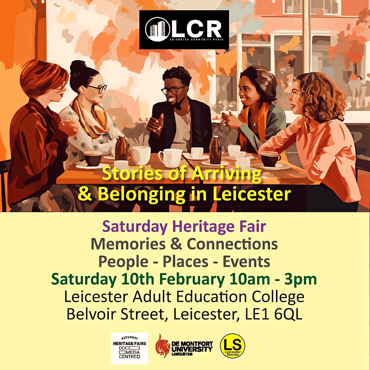 Come and share your stories of arriving or belonging in #leicester at the #saturdayheritagefair on Saturday 10th February. We’ll record 🎤 your story and share it on the radio 📻 💬😎 @DocMediaCentre @LeicComRadio @LeicesterAdult