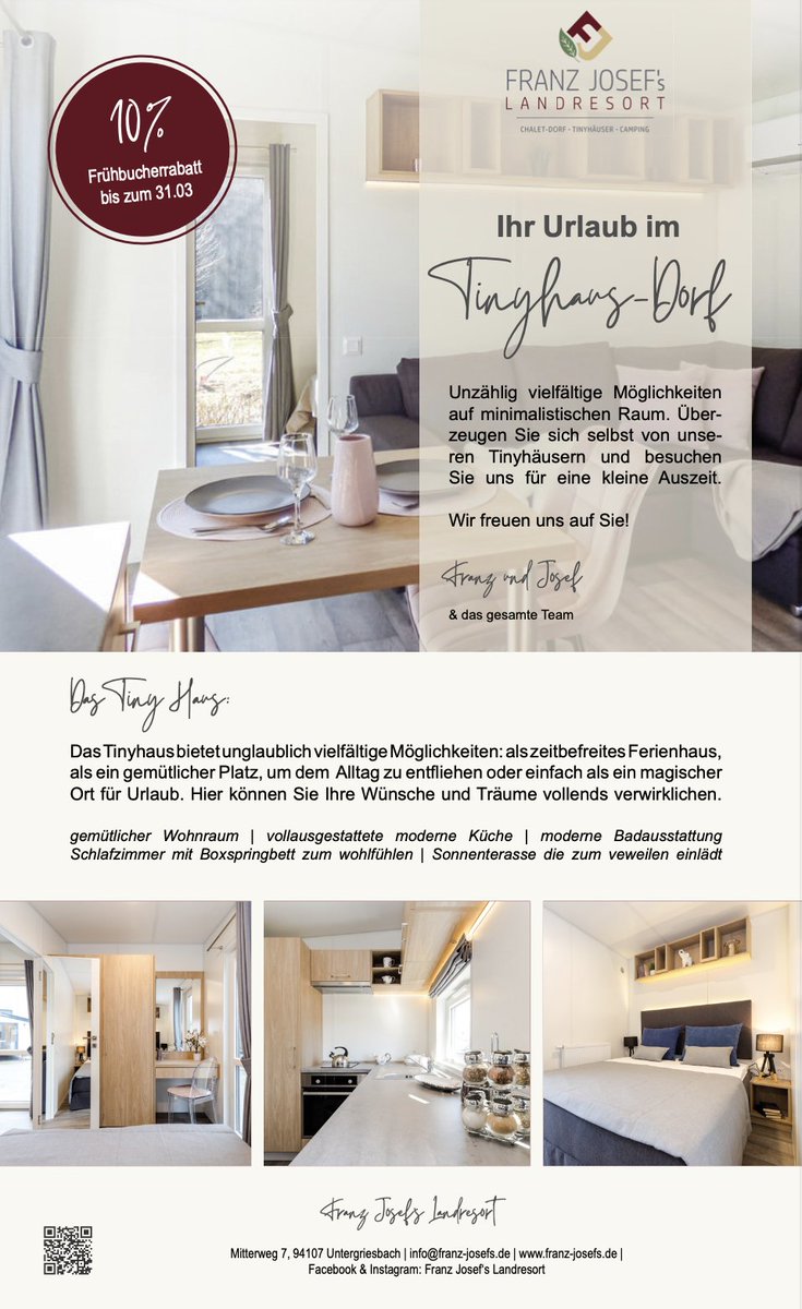 fs_guide's tweet photo. JETZT 10 % Frühbucherrabatt sichern
#tinyhaus #urlaub #reisen #bayrischerwald #untergriesbach #gottsdorf >(werbung für #erding #freising #landshut #münchen #rosenheim #regensburg) Franz Josefs Landresort https://t.co/Q4o2JBIS3c