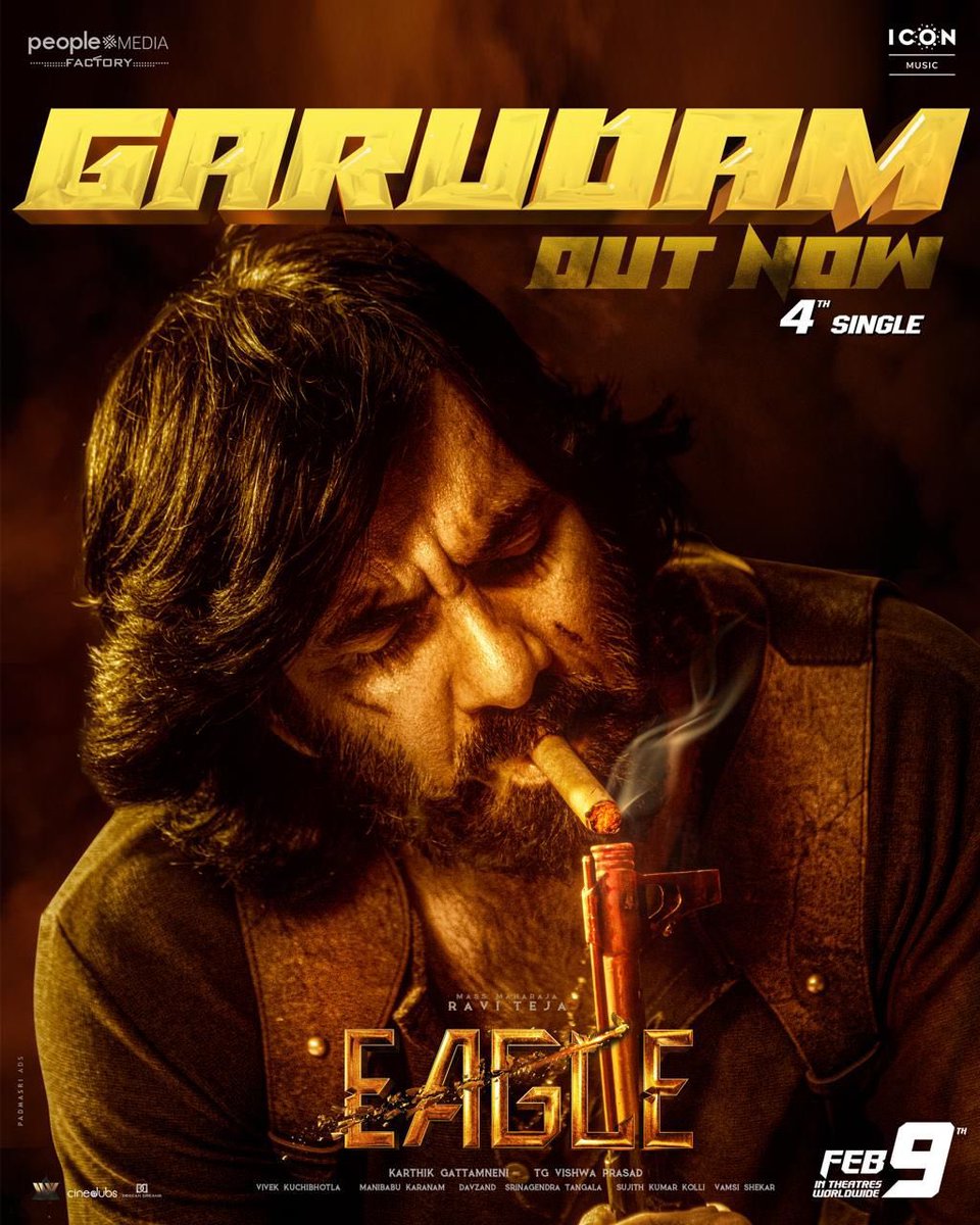 Here is #garudam from #Eagle Music by @davzandrockz Lyrics by @ChaitanyaLyrics garu youtu.be/3atjSoxidBU?si… @peoplemediafcy @RaviTeja_offl