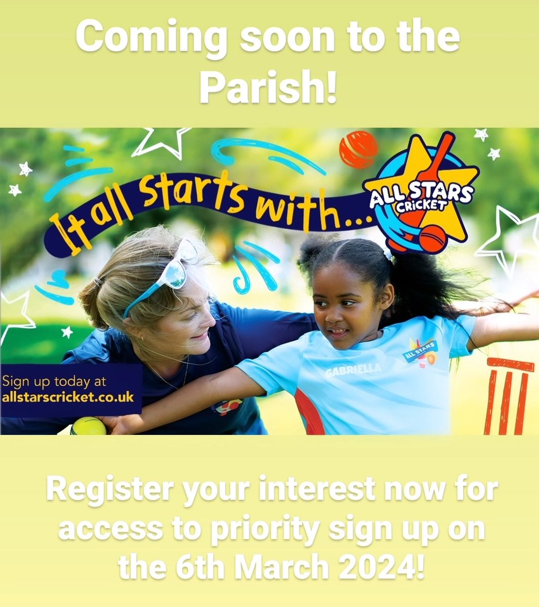 It all starts with All-Stars!

Register your interest via the link below for priority access when registrations open!

ecb.co.uk/play/all-stars…

#uptheparish #juniorcricket #Garforth #cricketforall #GPCCC