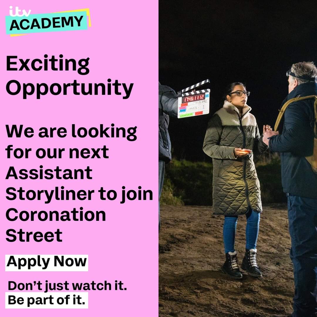 Exciting new job opportunity alert! 📢

We are looking for an Assistant Storyliner to join the iconic Coronation Street on a 12 Month, FTC. ✍

📍Manchester
🗓Monday 5th Feb 2024
🔗lnkd.in/ef_vTtaE

#itvacademy #CoronationStreet #jobopportunity