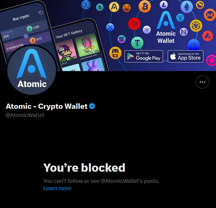 delay50ms's tweet photo. Great, now @AtomicWallet is blocking everyone who want to know where are their money now. Shitheads. #scam #atomicwalletscam https://t.co/IJ6tqhHlOQ