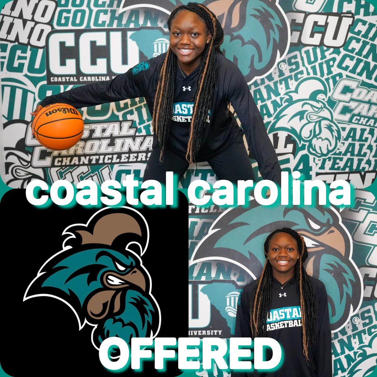 After an amazing unofficial visit I am blessed to receive an offer from Coastal Carolina University! Thank you @the_coachshoe and @CoachKPederson for believing in. #AGTG🙏🏾 #GoChaticleers🩵🤍 @coastalwbb @FBCMotton @CenterCball @sinsavage20 @SouthPointeWBB @CoachSButler @CghrMedia