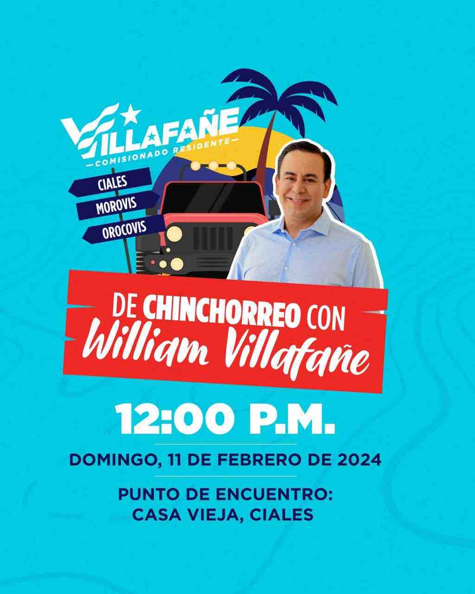¡Nos vamos de chinchorreo! Acompáñanos el próximo domingo en nuestra ruta por Ciales, Morovis y Orocovis.

📆 domingo 11 de febrero 

⏰ 12:00 pm 

📍Casa Vieja, Ciales 
 maps.app.goo.gl/JhZ7xb7KcYzN8y…
