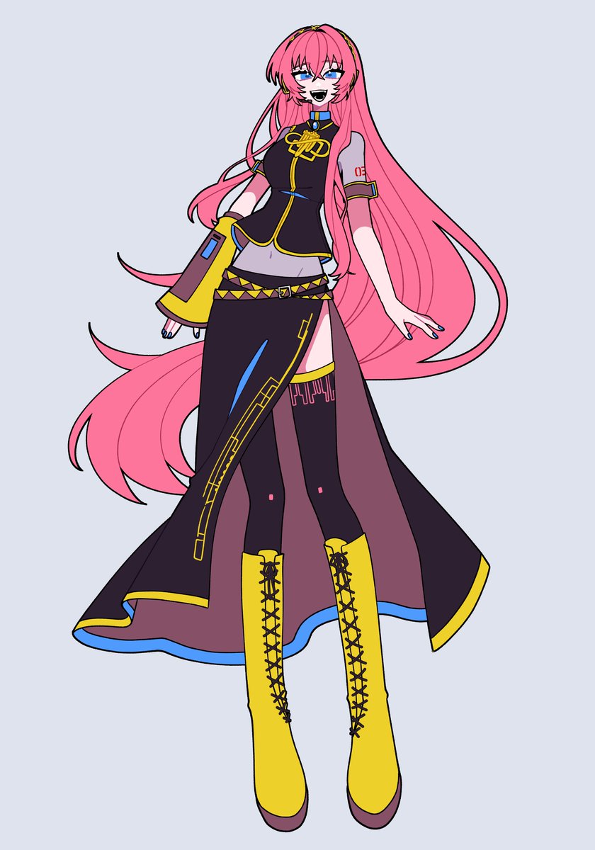 megurine luka 1girl boots long hair solo skirt thighhighs pink hair  illustration images
