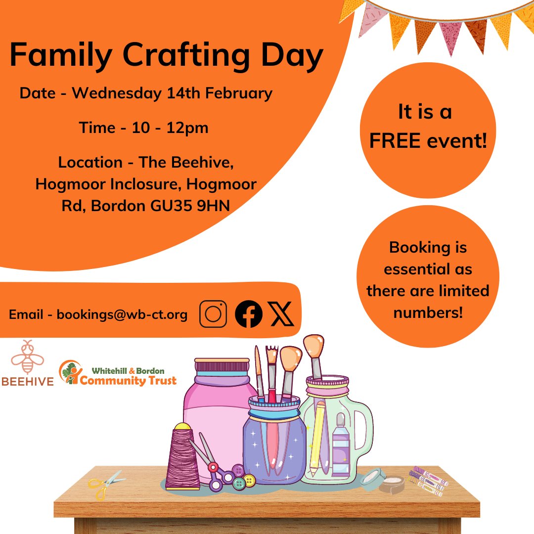 Have you booked your space on this family crafting day?

With limited spaces booking is essential! 

Follow the link below to book 👇
loom.ly/7vhVijg

#familycrafting #whitehillandbordoncommunitytrust #thebeehive #bordon
