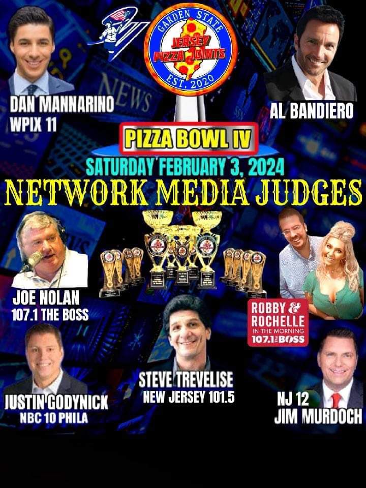 RobbyBridges's tweet image. Pizza, meatballs, beer, Giants champs, Sopranos actors and even The Smithereens! Plus a bunch of hungry radio people… 🍕 🎤 🍝 🍺  #pizzabowl #pizza #meatballs #beer #pasta #radio #judges #jersey #giants